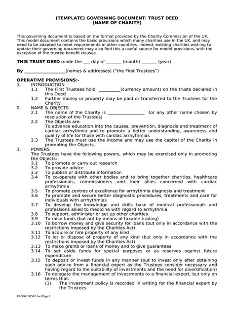 trust deed charity|charity commission model governing documents.